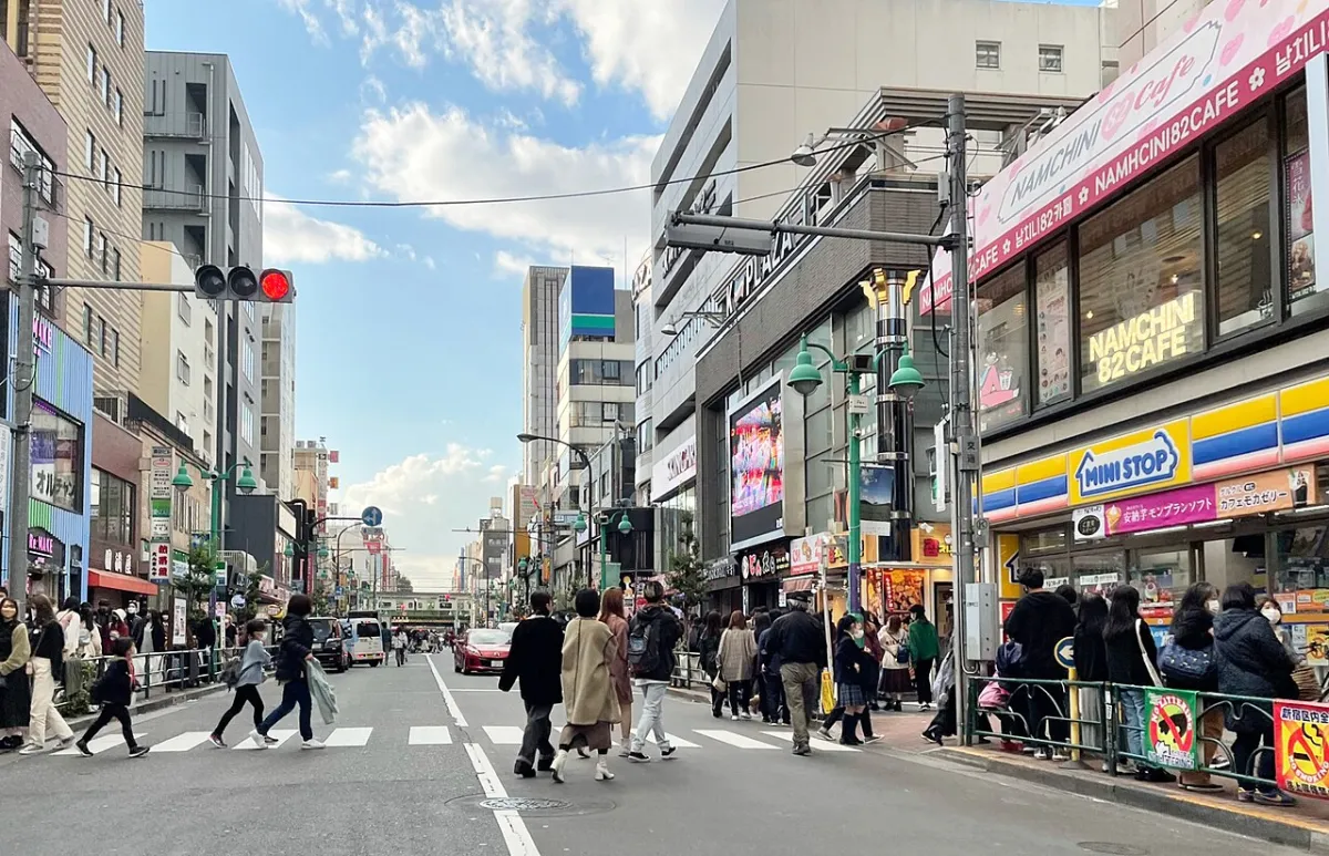 A street in Shin-Okubo near JR Shin-Okubo Station, Shinjuku